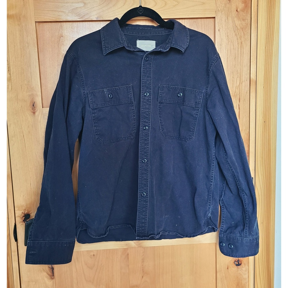 Everlane Black Denim Heavyweight Canvas MEDIUM Button Down Jean Shirt Minimalist